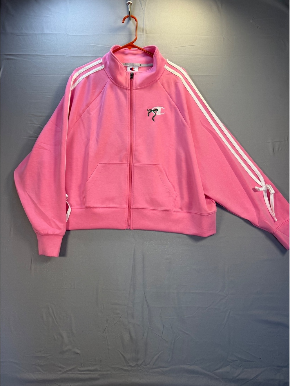 Champion In The Stands Long Sleeve Full Zip Mock Track Jacket Pink Cosmos 2XL